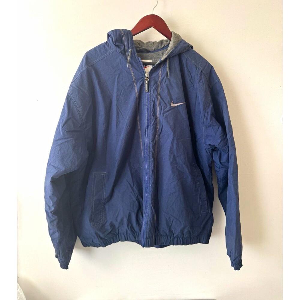 Vintage 90s Nike Windbreaker Jacket Mens XL Blue Hooded Big Swoosh Malaysia